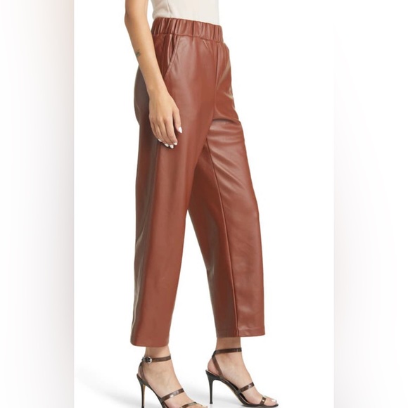 BLANK NYC BROWN  FAUX LEATHER ELASTIC HIGH WAIST CROP PANT XS - Picture 3 of 10